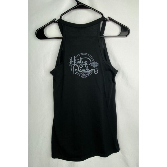 NWT Harley Davidson Tank Top Womens XS Black Blue Meshed Up Graphic Bling Mesh - Picture 7 of 11